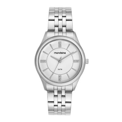 Relógio Feminino Index Analógico Aço Inox Prata Mostrador Branco Mondaine