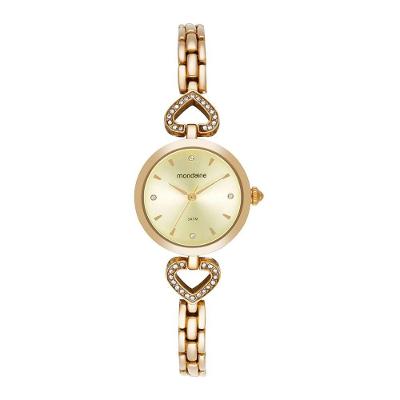 Relógio Feminino Clássico Pulseira Coração em Metal Dourado com Fecho Dobrável Mondaine 26MM