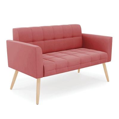 Sofá Namoradeira Elisa Suede Rosê Pés Palito Natural - D'rossi