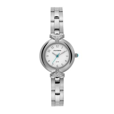 Relógio Feminino Cristais Prata Analógico Aço Inox com Cristais Cor Prata Mondaine