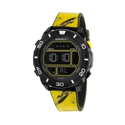Relógio Masculino Speedo Preto e Amarelo Digital Pulseira Silicone 50MM