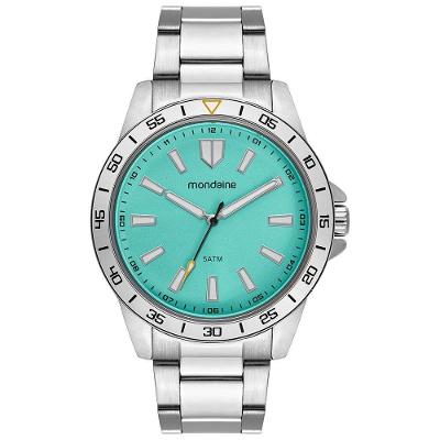 Relógio Masculino Robusto Analógico em Aço Inox com Mostrador Azul Mondaine 45MM