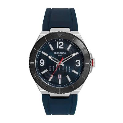 Relógio Masculino Pulseira Silicone Calendário Analógico Azul Mondaine 46MM