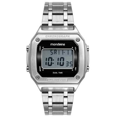 Relógio Masculino Prata Aço Digital Quadrado em Aço Inox com LCD Mondaine 40MM