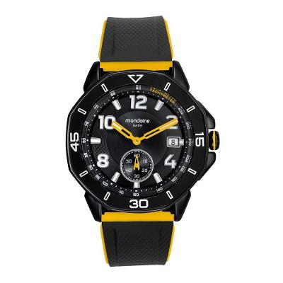Relógio Masculino Preto e Amarelo com Marcação Analógico Silicone Caixa 47mm 5 ATM Mondaine