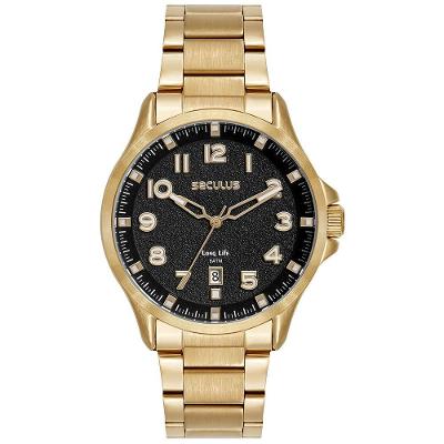 Relógio Masculino Mostrador 3d Dourado Analógico Aço Inox Séculus