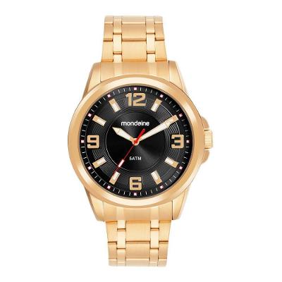 Relógio Masculino Mondaine Dourado Aço Analógico em Aço Inox com Mostrador Preto