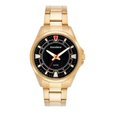 Relógio Masculino Mondaine Clássico Aço Inox Dourado Mostrador Preto