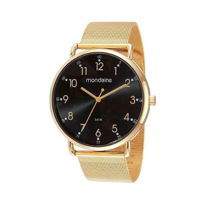 Relógio Masculino Malha de Aço Dourado Analógico em Aço Inox com Calendário Mondaine 4.8CM