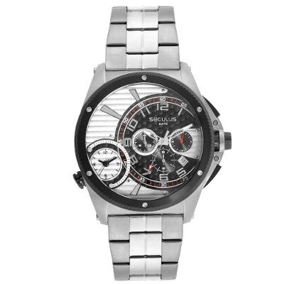 Relógio Masculino Cronógrafo Aço Prata Aço Inox com LED Séculus