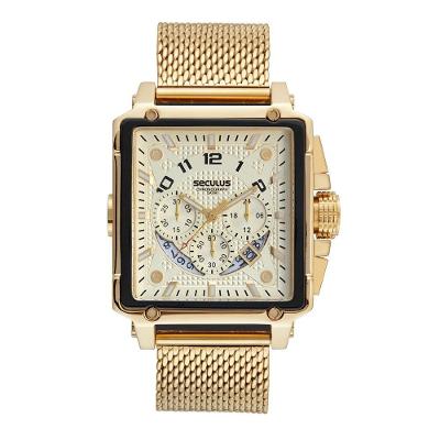 Relógio Masculino Cronógrafo Dourado em Aço Inox Séculus 42X46MM