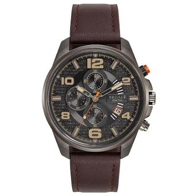 Relógio Masculino Cronógrafo em Aço com Pulseira de Couro Marrom Séculus