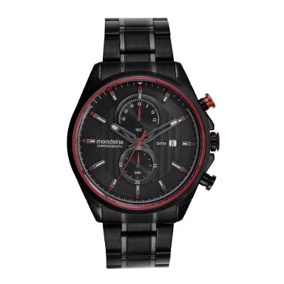 Relógio Masculino Cronografo Preto em Aço Inox com Resistência 5 ATM Mondaine 47MM