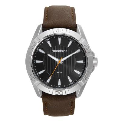 Relógio Masculino Clássico Prata com Pulseira Plástico Elegante Mondaine 48MM