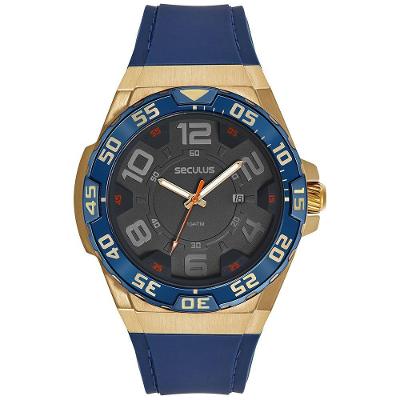 Relógio Masculino Catraca Giratória Dourado Analógico em Silicone com Aro 3D Séculus