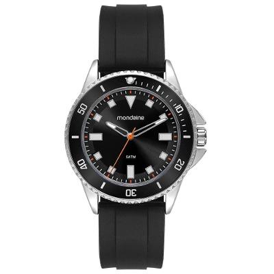 Relógio Masculino Bisel Preto Silicone Analógico Resistência 5 ATM Mondaine 40MM