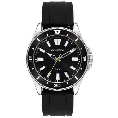 Relógio Masculino Bisel Analógico em Silicone Preto Mondaine 44MM
