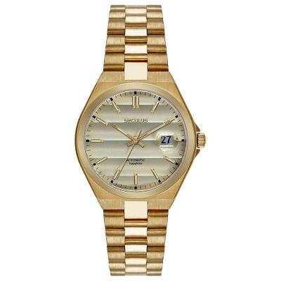 Relógio Masculino Automático Dourado Fundo Transparente Aço Inox Séculus