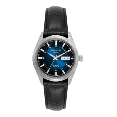 Relógio Masculino Automático Couro Croco Preto Clássico Séculus 38MM