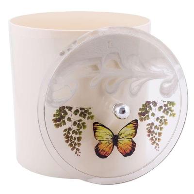 Lixeira Decorada 6,2L Plástico Tampa com Borboleta Amarela Bege Pontto Lavabo