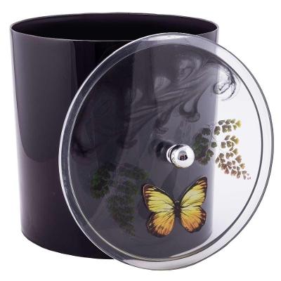 Lixeira Decorada 6,2L Plástico com Borboleta Amarela Preto Pontto Lavabo