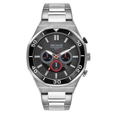 Relógio Masculino Troca Caixa Prata Cronógrafo em Metal com Dual Time Séculus