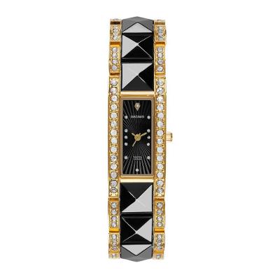 Relógio Feminino Analógico Preto com Pulseira em Metal e Pedras Formato Piramidal Séculus