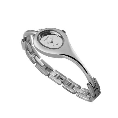 Relógio Feminino Analógico Oval Alongado Prata com Pulseira em Metal Mondaine