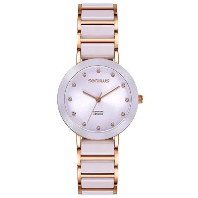 Relógio Feminino Analógico Cerâmica Roxo com Pulseira Aço Inox e Safira Séculus