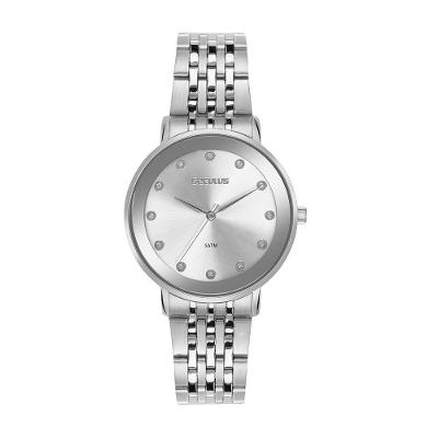 Relógio Feminino Analógico Aço Inox com Glitter Prata Séculus