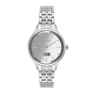 Relógio Feminino Anadigi Minimalista Analógico e Digital em Aço Inox Dial Espelhado Prata Séculus