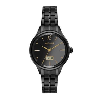 Relógio Feminino Anadigi Black Minimalista Analógico e Digital Aço Inox Touchscreen Preto Séculus