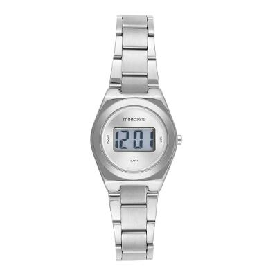 Relógio Feminino Clássico Digital Caixa Pequena Aço Inox LCD Prata Mondaine