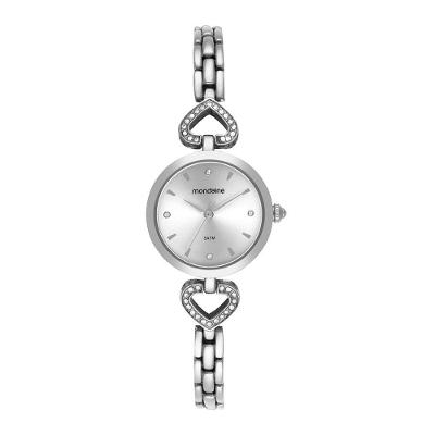Relógio Feminino Clássico Pulseira Metal Coração Prata Mondaine 26MM