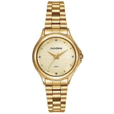 Relógio Feminino Moda Analógico Aço Inox Mostrador Texturizado Dourado Mondaine 3.4CM