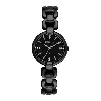 Relógio Feminino Metal Preto Analógico Redondo com Fecho Dobrável e Resistência 5 ATM Séculus 30MM