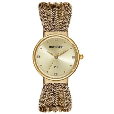 Relógio Feminino Malha de Aço Analógico em Aço Inox Dourado Mondaine