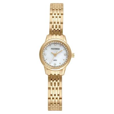 Relógio Feminino Joya Clássico em Aço Inox com Cristais Madrepérola Dourado Mondaine