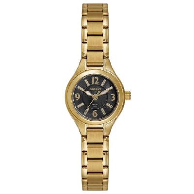 Relógio Feminino Dourado Analógico Aço Inox com Cristais Séculus 22CM