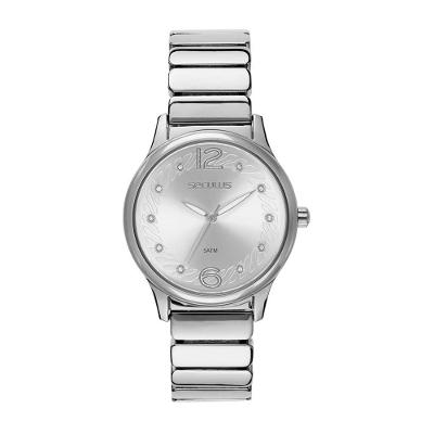 Relógio Feminino Prata Glitter Analógico Metal com Marcação Completa Séculus