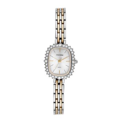 Relógio Feminino Quadrado Cristais Prata e Dourado Aço Inox Estilo Joalheria Mondaine