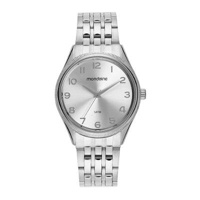 Relógio Feminino Numeração Completa Prata Analógico com Pulseira em Aço Inox Mondaine 38MM