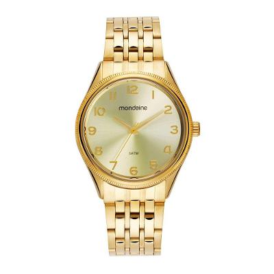 Relógio Feminino Numeração Completa Dourado Analógico em Aço Inox Mostrador Champagne Mondaine 38MM