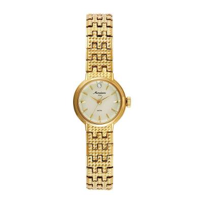 Relógio Feminino Vintage Cristais Dourado Clássico em Metal com Cristais Champagne Mondaine