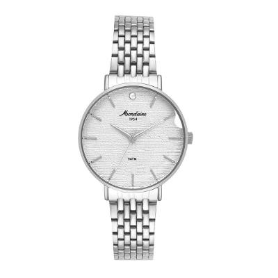 Relógio Feminino Vintage Clássico em Aço Inox com Cristal na 12H Prata Mondaine 36MM
