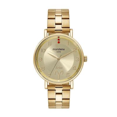 Relógio Feminino Signo Áries Analógico Aço Inox com Colar Dourado Mondaine