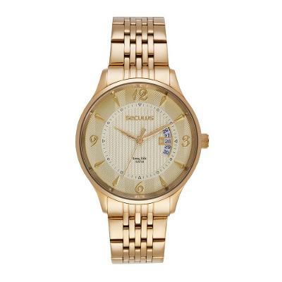 Relógio Masculino Analógico Aço Calendário Slim Texturizada em Aço Inox Dourado Séculus