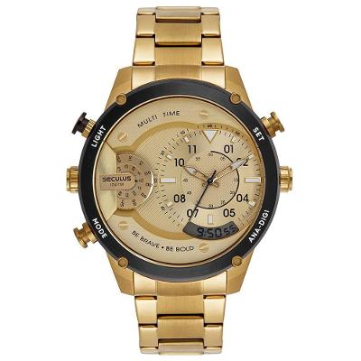 Relógio Masculino Anadigi Analógico e Digital Aço Inox Dourado Séculus