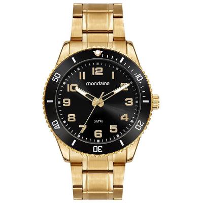 Relógio Masculino Analógico Preto com Luneta Rotativa de Aço Inox Mondaine 43CM