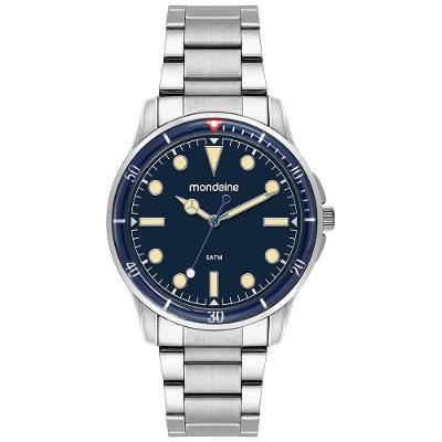 Relógio Masculino Aço Mostrador Azul Analógico Aço Inox Resistência 5 ATM Azul Mondaine
